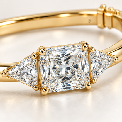 MISSISSI Radiant Triangle lab-grown diamond bangle in 14K yellow gold, macro detail