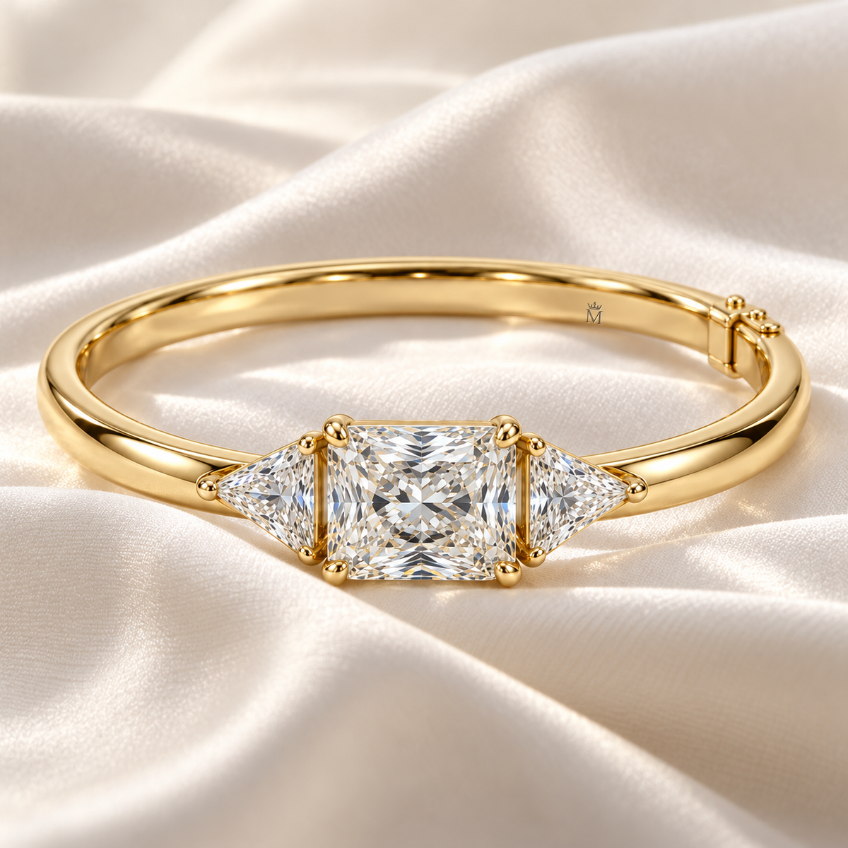 MISSISSI Radiant Triangle lab-grown diamond bangle in 14K yellow gold, ivory styling