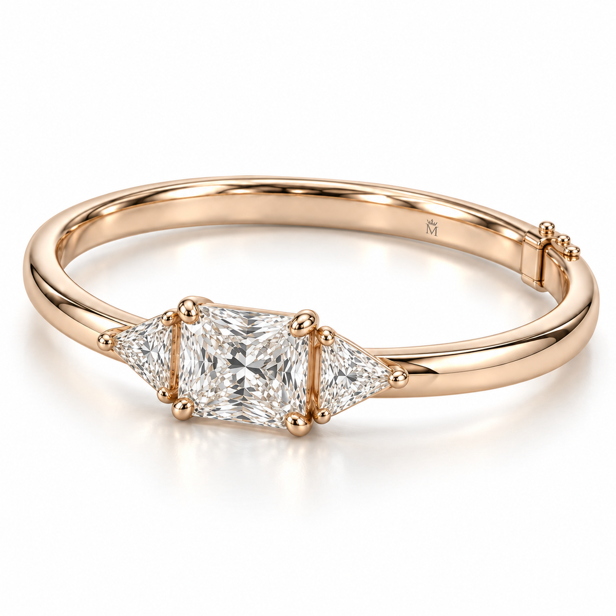 MISSISSI Radiant Triangle lab-grown diamond bangle in 14K rose gold, three quarter