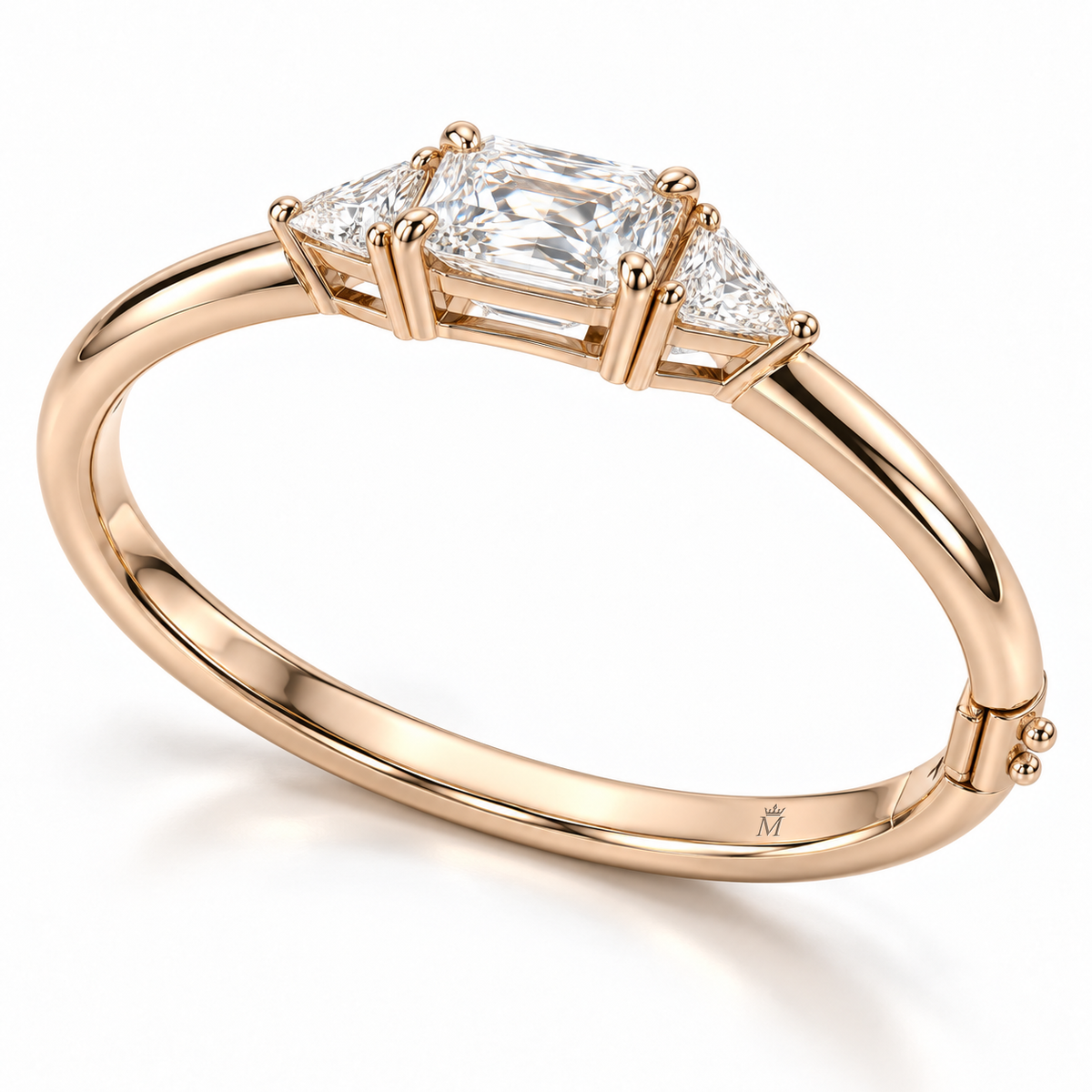MISSISSI Radiant Triangle lab-grown diamond bangle in 14K rose gold, side gallery