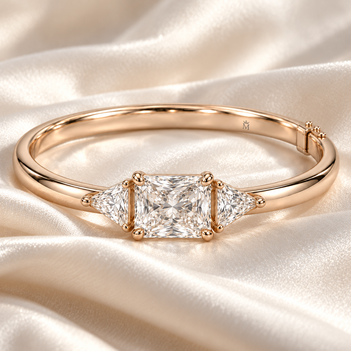 MISSISSI Radiant Triangle lab-grown diamond bangle in 14K rose gold, ivory styling