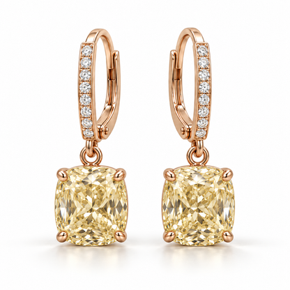 MISSISSI Yellow Cushion Leverback lab-grown diamond earrings in 14K rose gold, hero