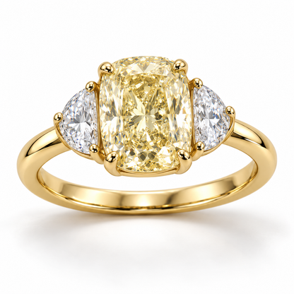 MISSISSI Yellow Cushion Half-Moon Lab-Grown Diamond Ring in yellow gold, front product view on white; design visualization