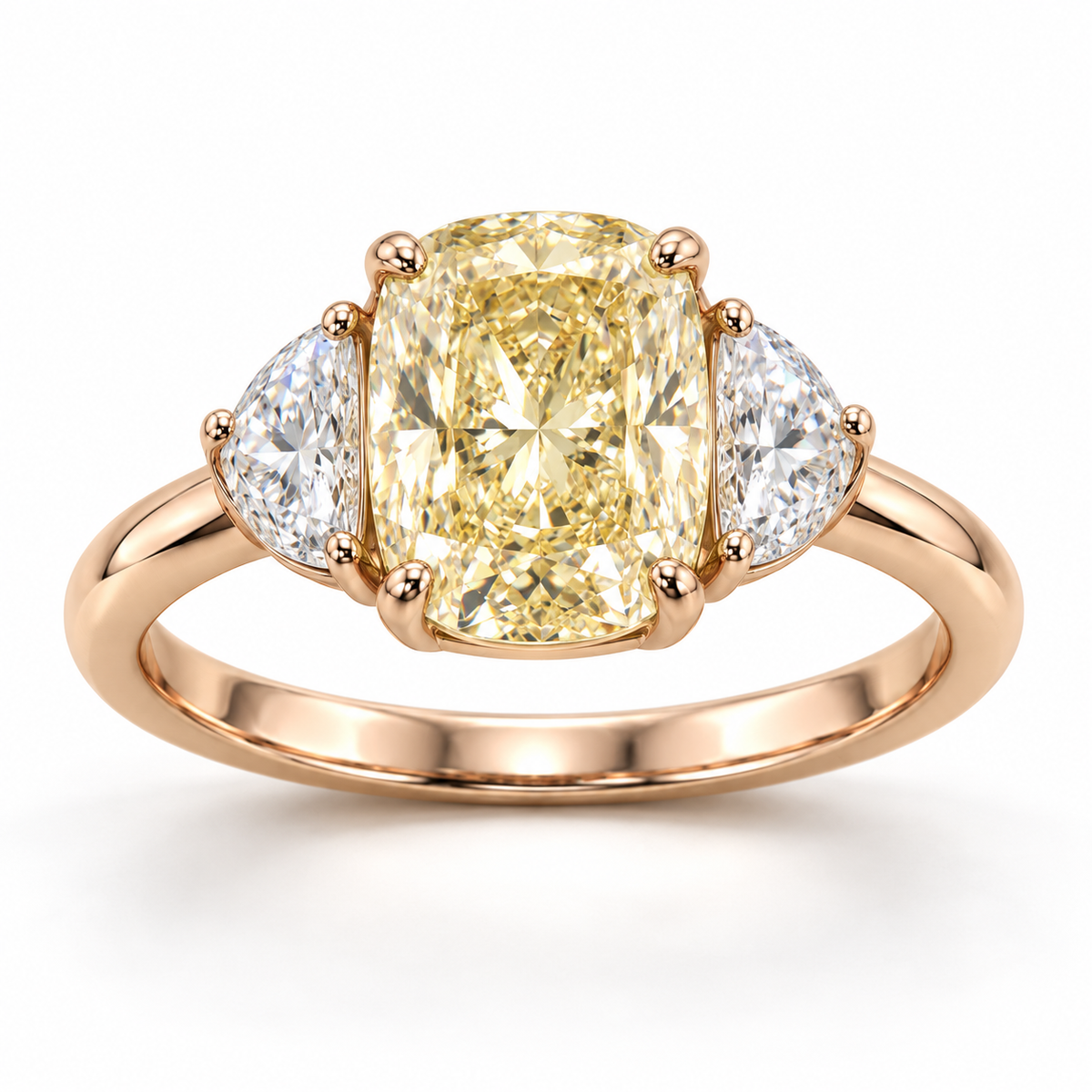 MISSISSI Yellow Cushion Half-Moon Lab-Grown Diamond Ring in rose gold, front product view on white; design visualization
