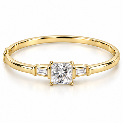 MISSISSI V09 princess-cut lab-grown diamond bangle in yellow gold, white-background front product view; design visualization