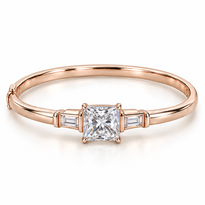 MISSISSI V09 princess-cut lab-grown diamond bangle in rose gold, white-background front product view; design visualization