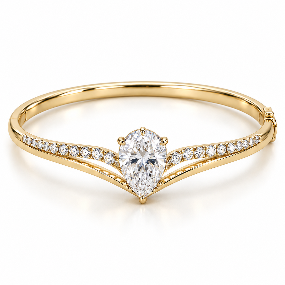 MISSISSI Pear V-Contour Lab-Grown Diamond Bangle in yellow gold, front product view on white; design visualization