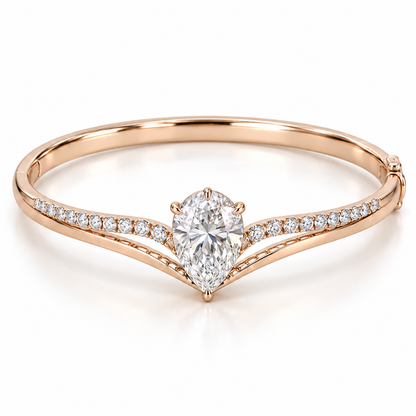 MISSISSI Pear V-Contour Lab-Grown Diamond Bangle in rose gold, front product view on white; design visualization