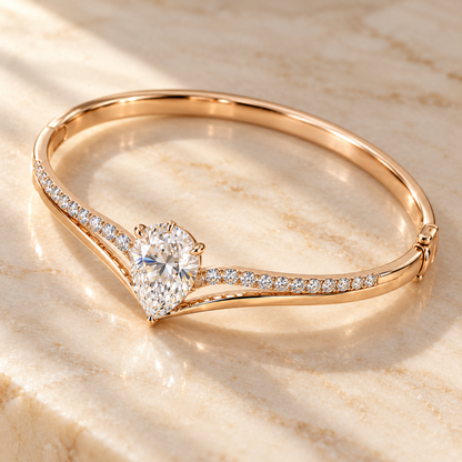MISSISSI Pear V-Contour Lab-Grown Diamond Bangle in rose gold, elevated angled view; design visualization