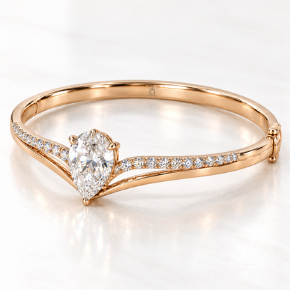 MISSISSI Pear V-Contour Lab-Grown Diamond Bangle in rose gold, opposite inner-angle view; design visualization