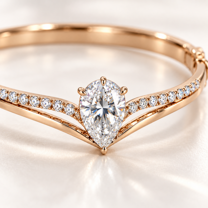 MISSISSI Pear V-Contour Lab-Grown Diamond Bangle in rose gold, diamond macro detail; design visualization