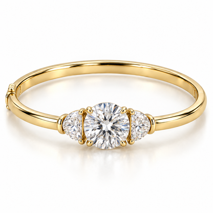MISSISSI Round Half-Moon Lab-Grown Diamond Bangle in yellow gold, front product view on white; design visualization