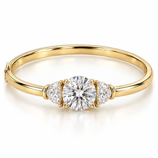 MISSISSI Round Half-Moon Lab-Grown Diamond Bangle in yellow gold, front product view on white; design visualization