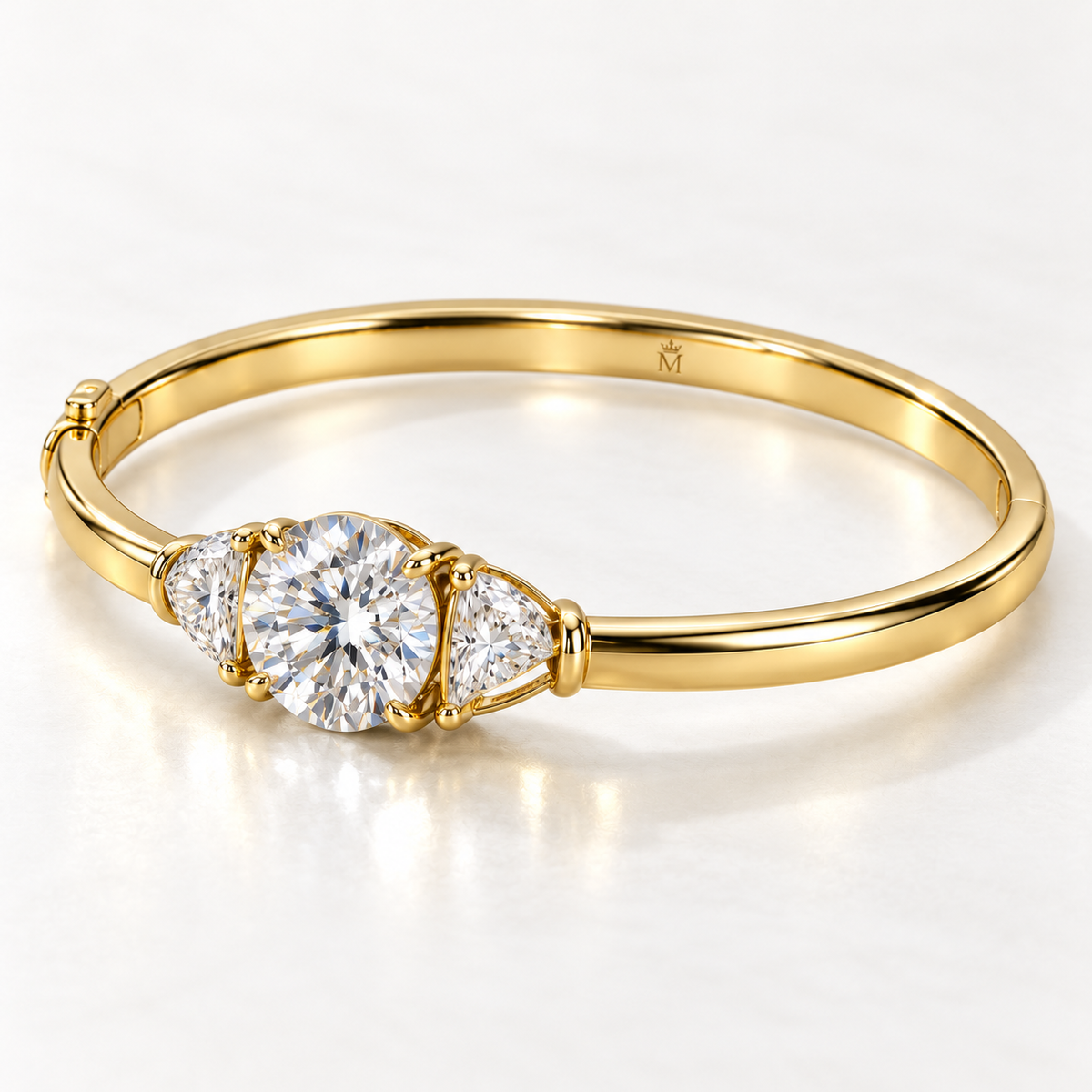 MISSISSI Round Half-Moon Lab-Grown Diamond Bangle in yellow gold, opposite inner-angle view; design visualization