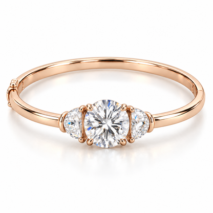 MISSISSI Round Half-Moon Lab-Grown Diamond Bangle in rose gold, front product view on white; design visualization