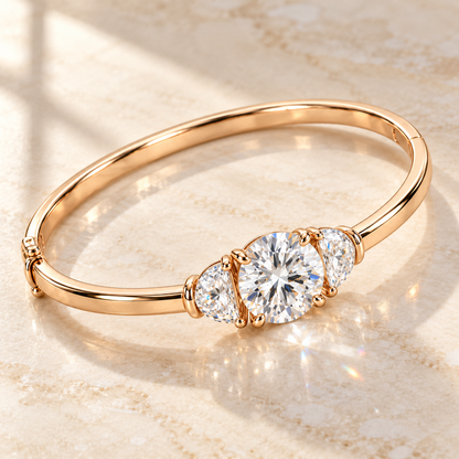 MISSISSI Round Half-Moon Lab-Grown Diamond Bangle in rose gold, elevated angled view; design visualization
