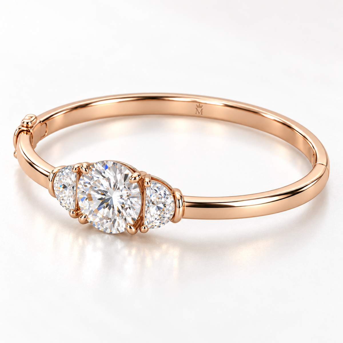 MISSISSI Round Half-Moon Lab-Grown Diamond Bangle in rose gold, opposite inner-angle view; design visualization