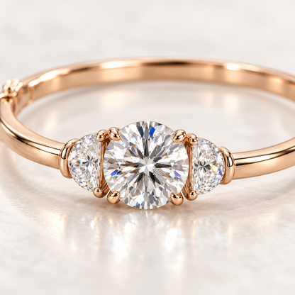 MISSISSI Round Half-Moon Lab-Grown Diamond Bangle in rose gold, diamond macro detail; design visualization