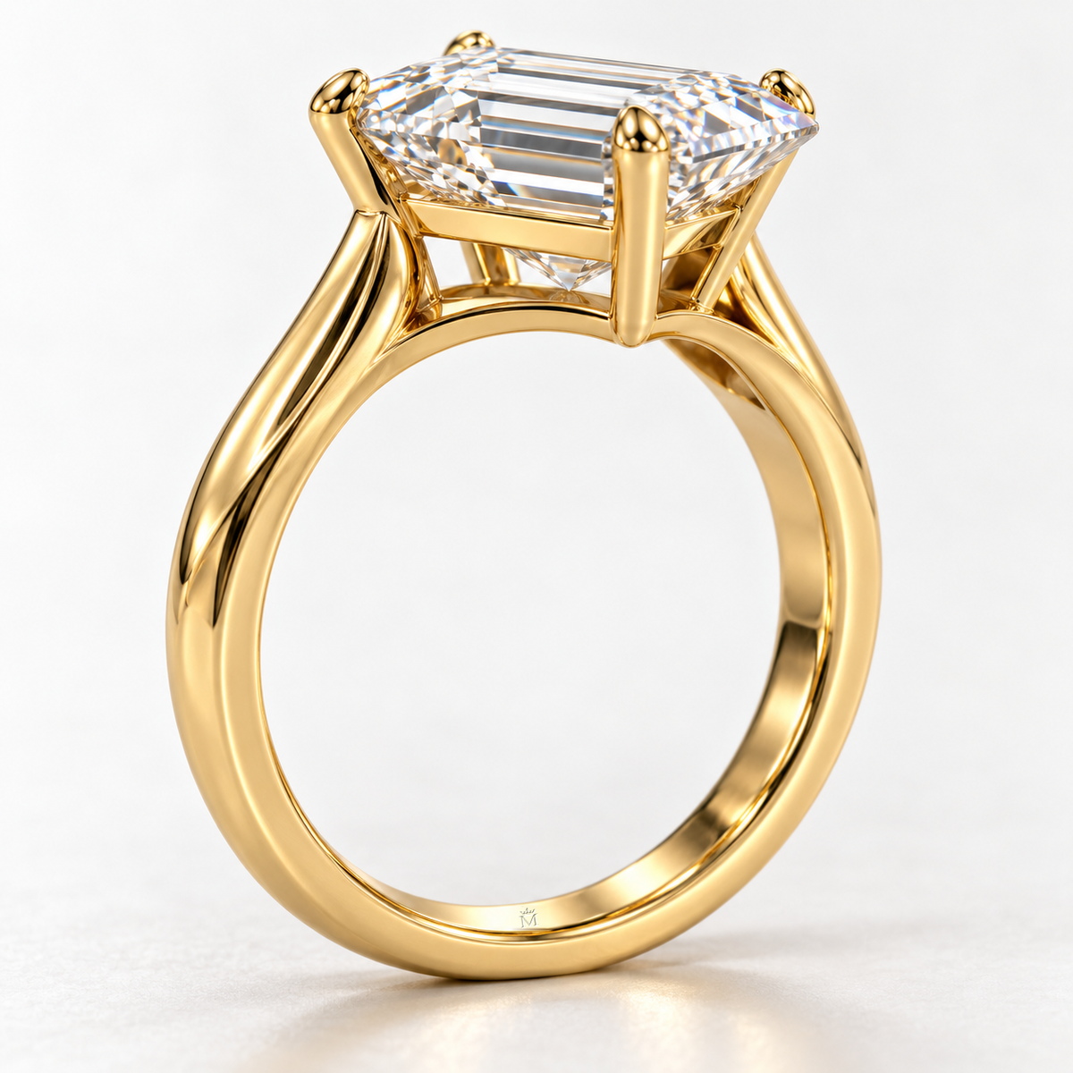 MISSISSI Hexagonal Split-Shoulder Lab-Grown Diamond Ring in yellow gold, low side/profile view; design visualization