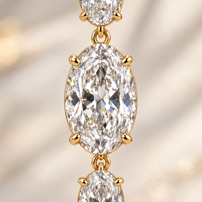 MISSISSI Oval Trio Drop Lab-Grown Diamond Necklace in yellow gold, diamond macro detail; design visualization