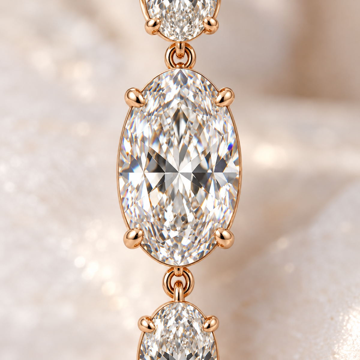 MISSISSI Oval Trio Drop Lab-Grown Diamond Necklace in rose gold, diamond macro detail; design visualization