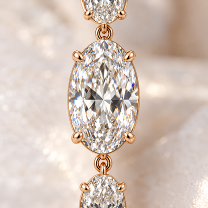 MISSISSI Oval Trio Drop Lab-Grown Diamond Necklace in rose gold, diamond macro detail; design visualization