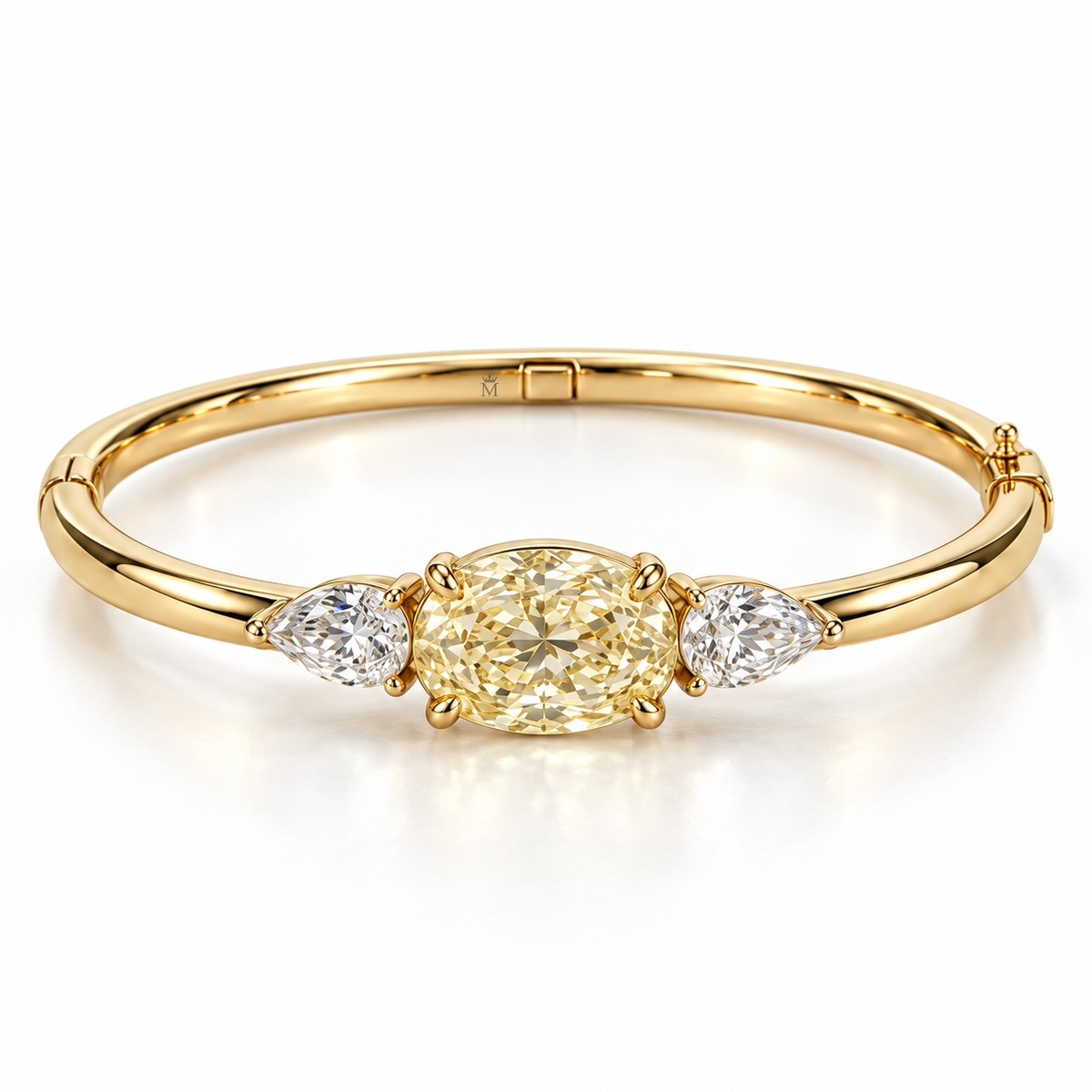 MISSISSI Yellow Oval Pear-Side Lab-Grown Diamond Bangle in yellow gold, front product view on white; design visualization