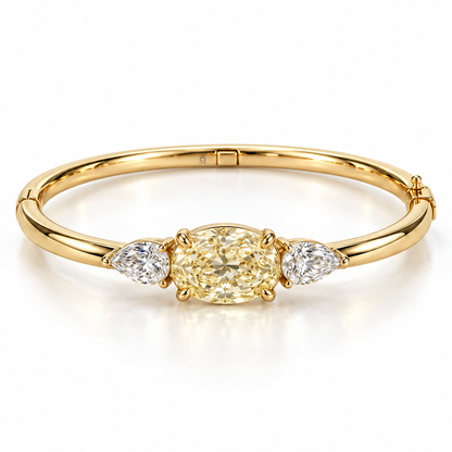 MISSISSI Yellow Oval Pear-Side Lab-Grown Diamond Bangle in yellow gold, front product view on white; design visualization