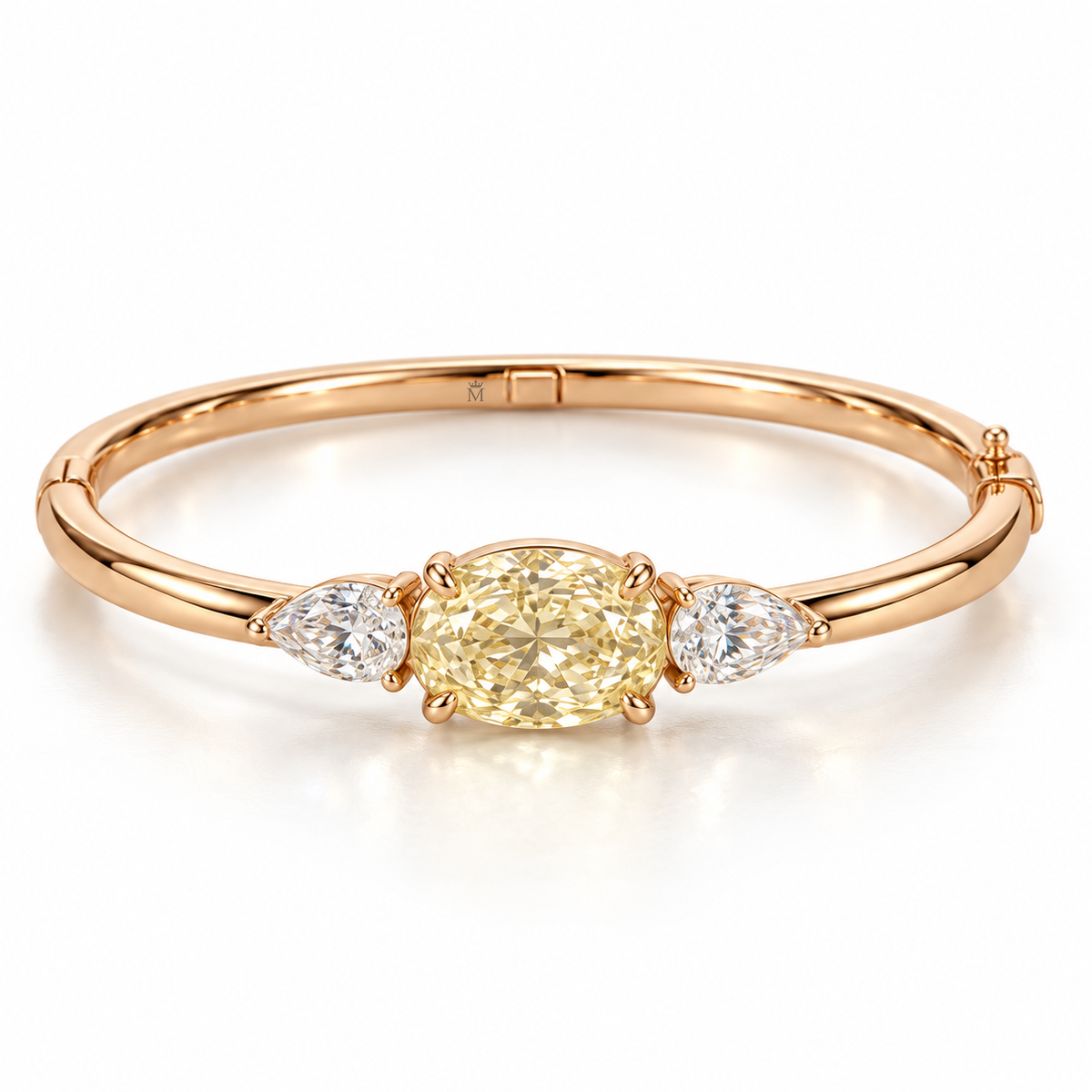 MISSISSI Yellow Oval Pear-Side Lab-Grown Diamond Bangle in rose gold, front product view on white; design visualization