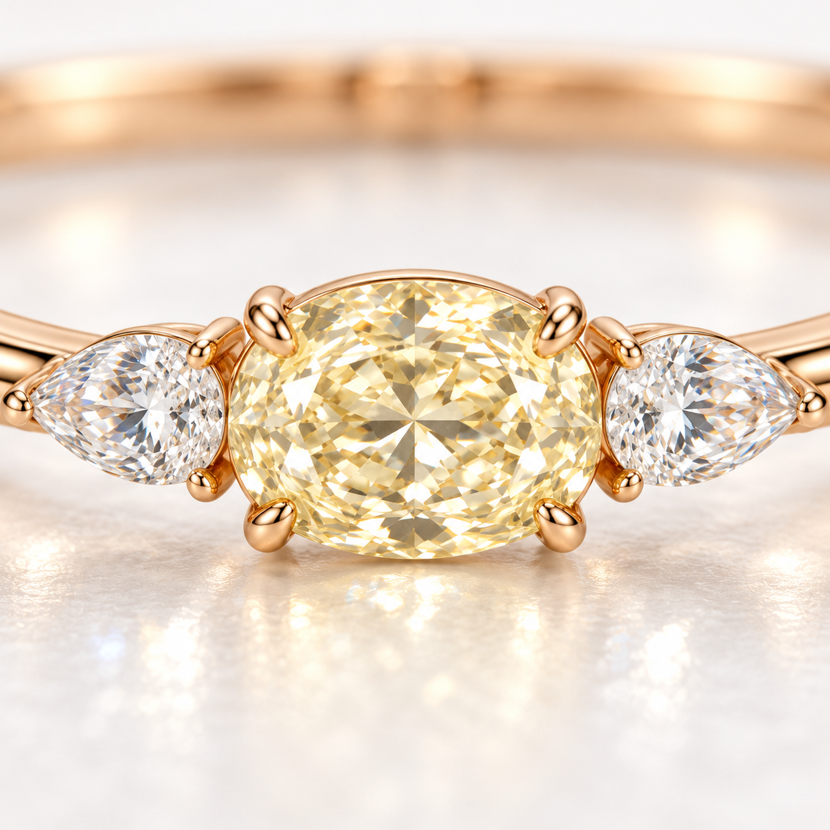 MISSISSI Yellow Oval Pear-Side Lab-Grown Diamond Bangle in rose gold, close diamond and prong-setting detail; design visualization