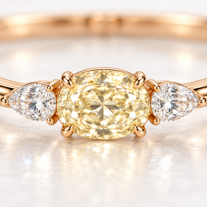 MISSISSI Yellow Oval Pear-Side Lab-Grown Diamond Bangle in rose gold, close diamond and prong-setting detail; design visualization