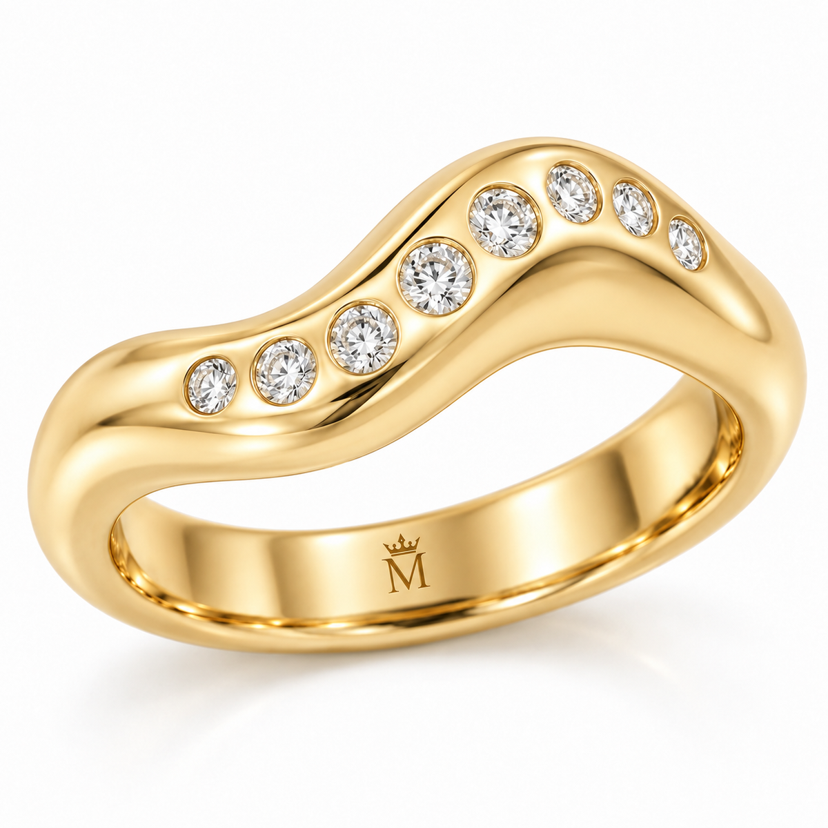 MISSISSI Vela 0.35 total carat lab-grown diamond wave ring in 14K yellow gold, right view