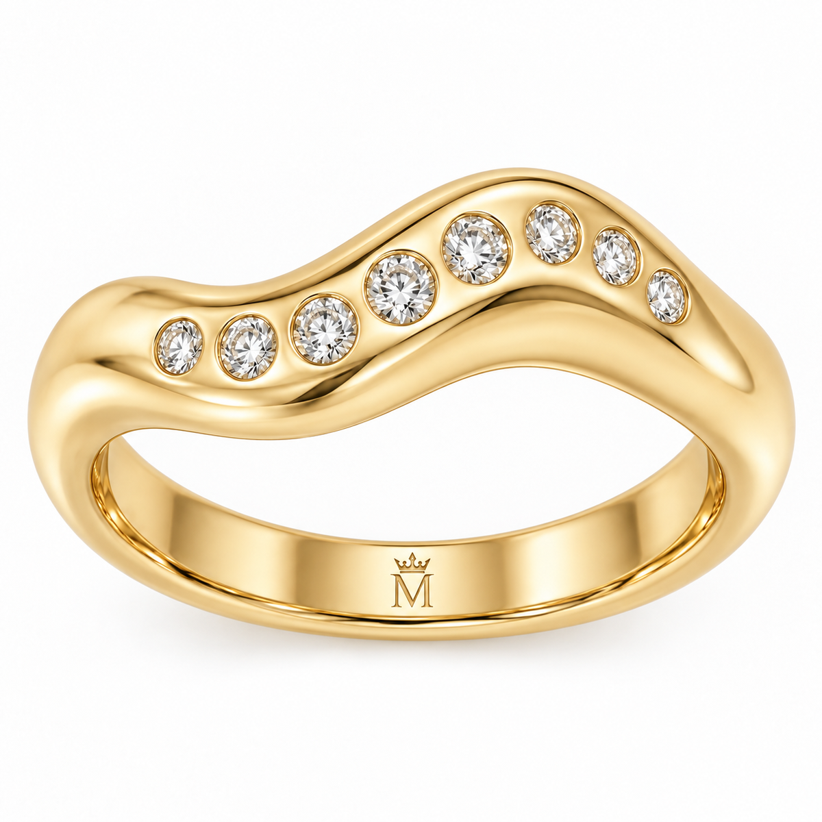 MISSISSI Vela 0.35 total carat lab-grown diamond wave ring in 14K yellow gold, top view
