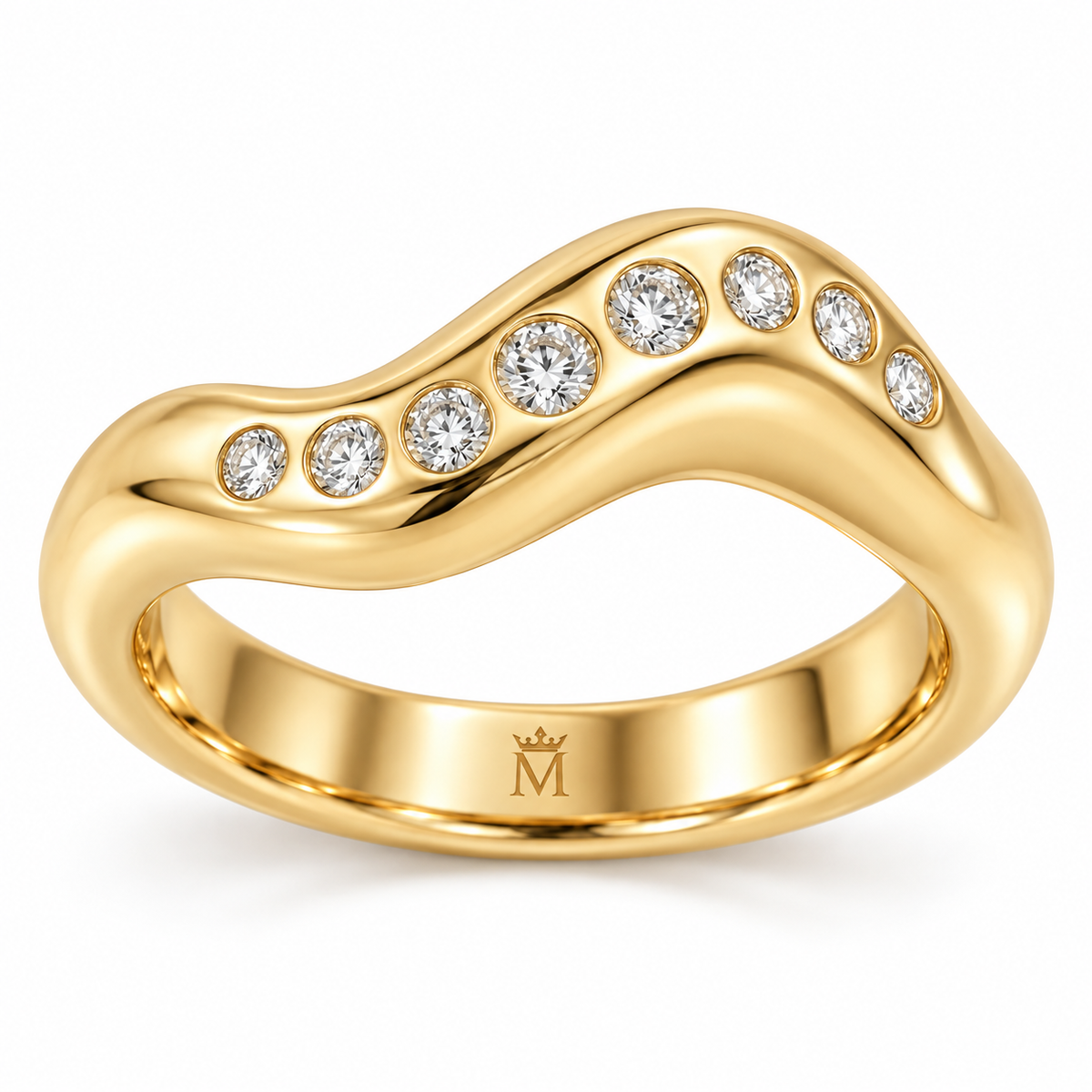 MISSISSI Vela 0.35 total carat lab-grown diamond wave ring in 14K yellow gold, side view