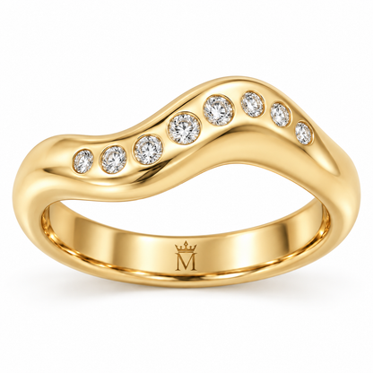 MISSISSI Vela 0.35 total carat lab-grown diamond wave ring in 14K yellow gold, back view