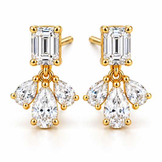 MISSISSI Emerald Fan lab-grown diamond earrings in 14K yellow gold, hero