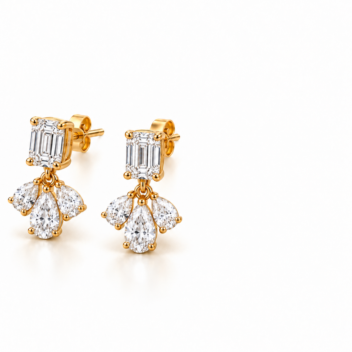 MISSISSI Emerald Fan lab-grown diamond earrings in 14K yellow gold, three quarter
