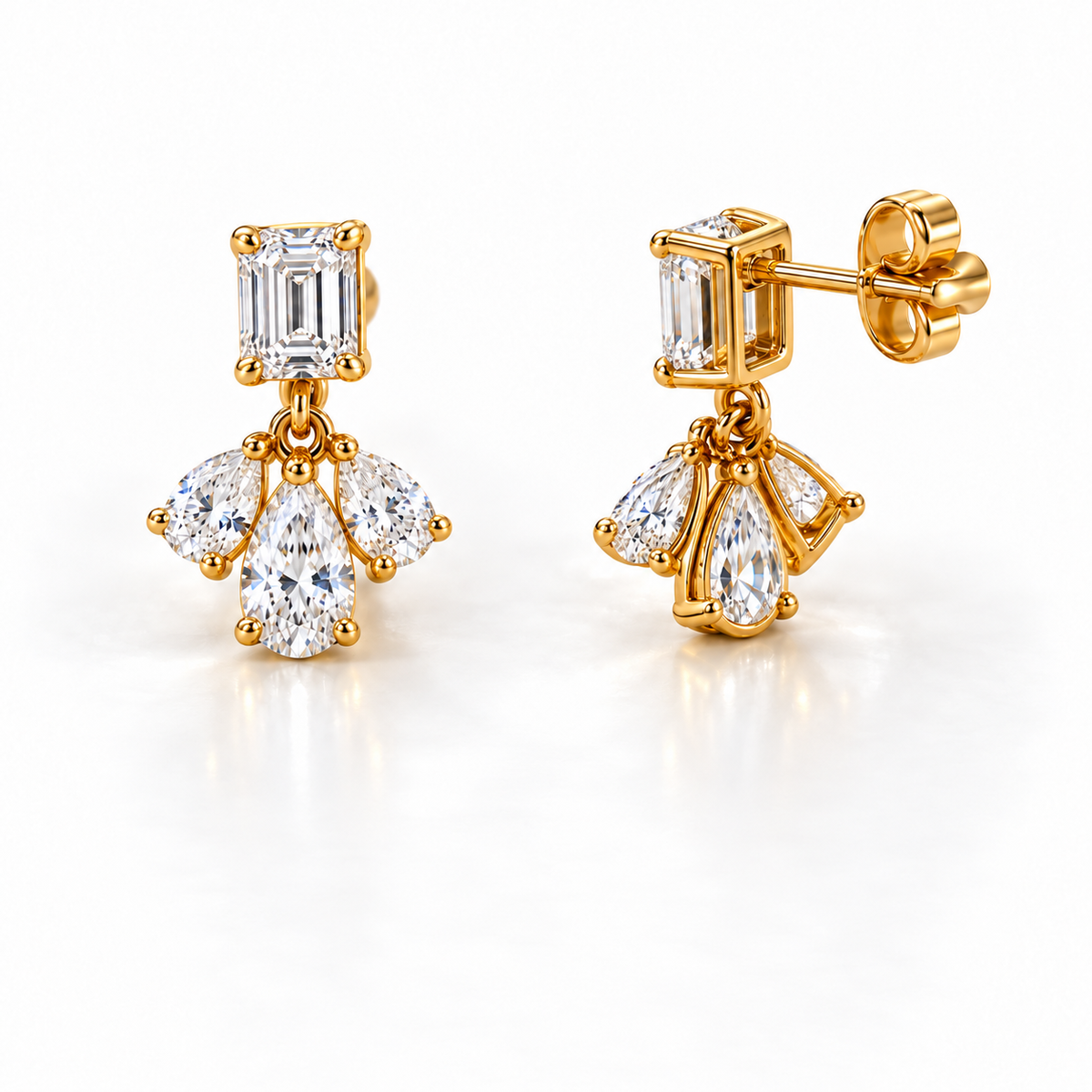 MISSISSI Emerald Fan lab-grown diamond earrings in 14K yellow gold, side gallery