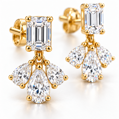 MISSISSI Emerald Fan lab-grown diamond earrings in 14K yellow gold, macro detail
