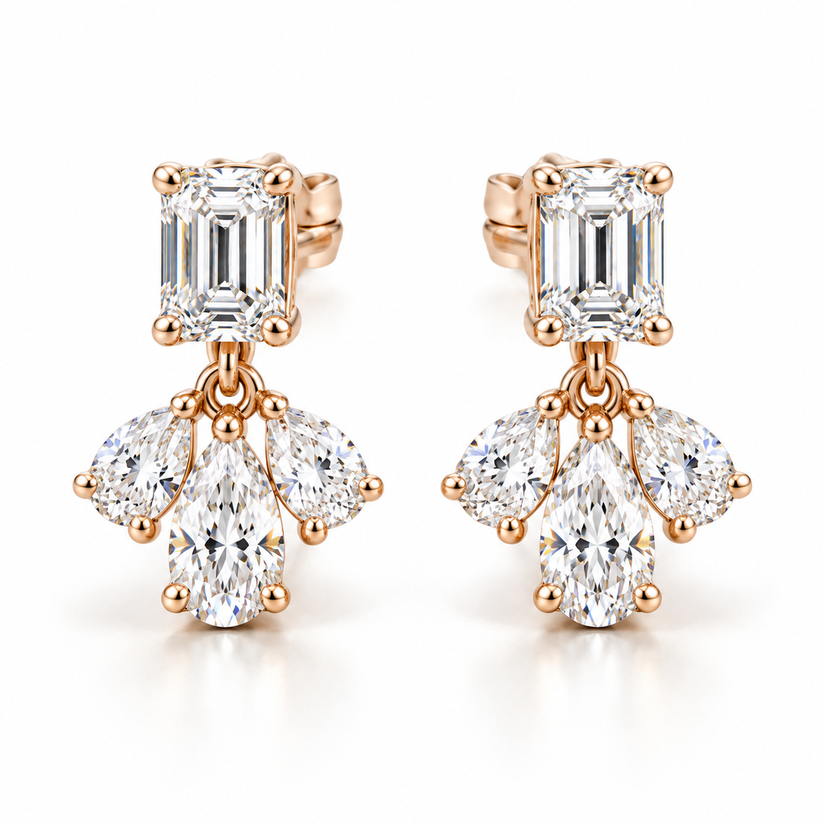 MISSISSI Emerald Fan lab-grown diamond earrings in 14K pale champagne rose gold, hero