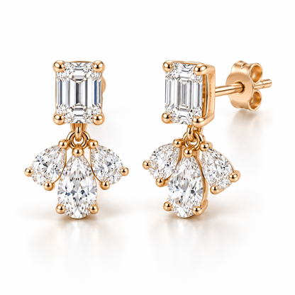 MISSISSI Emerald Fan lab-grown diamond earrings in 14K pale champagne rose gold, three quarter