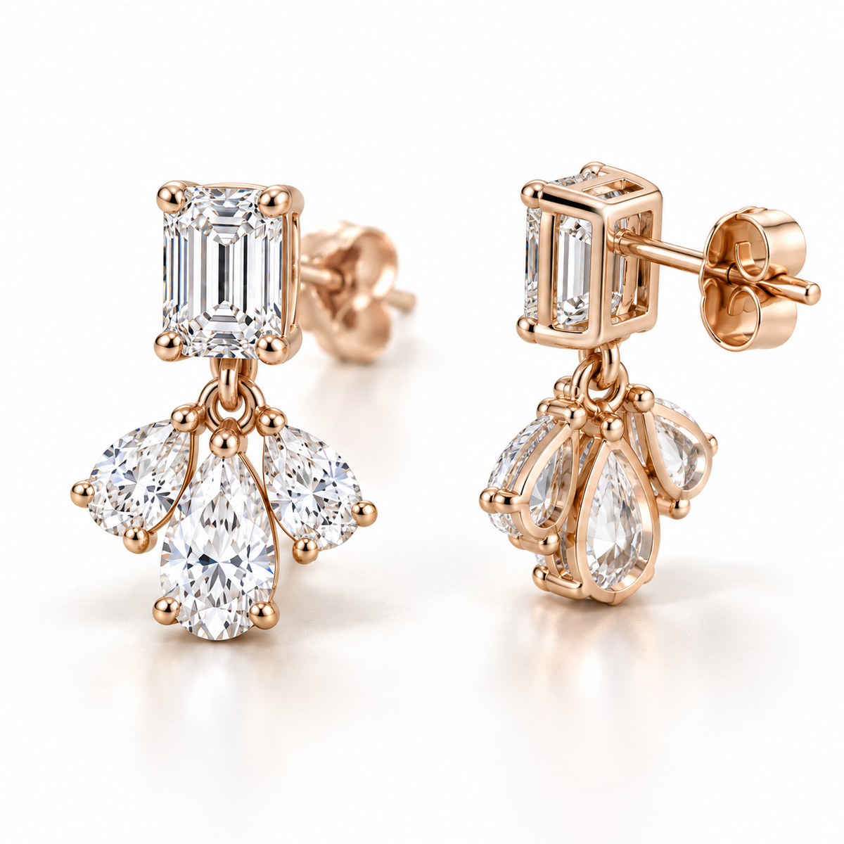 MISSISSI Emerald Fan lab-grown diamond earrings in 14K pale champagne rose gold, side gallery