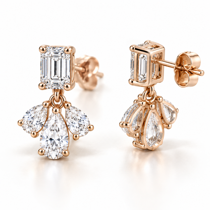 MISSISSI Emerald Fan lab-grown diamond earrings in 14K pale champagne rose gold, side gallery