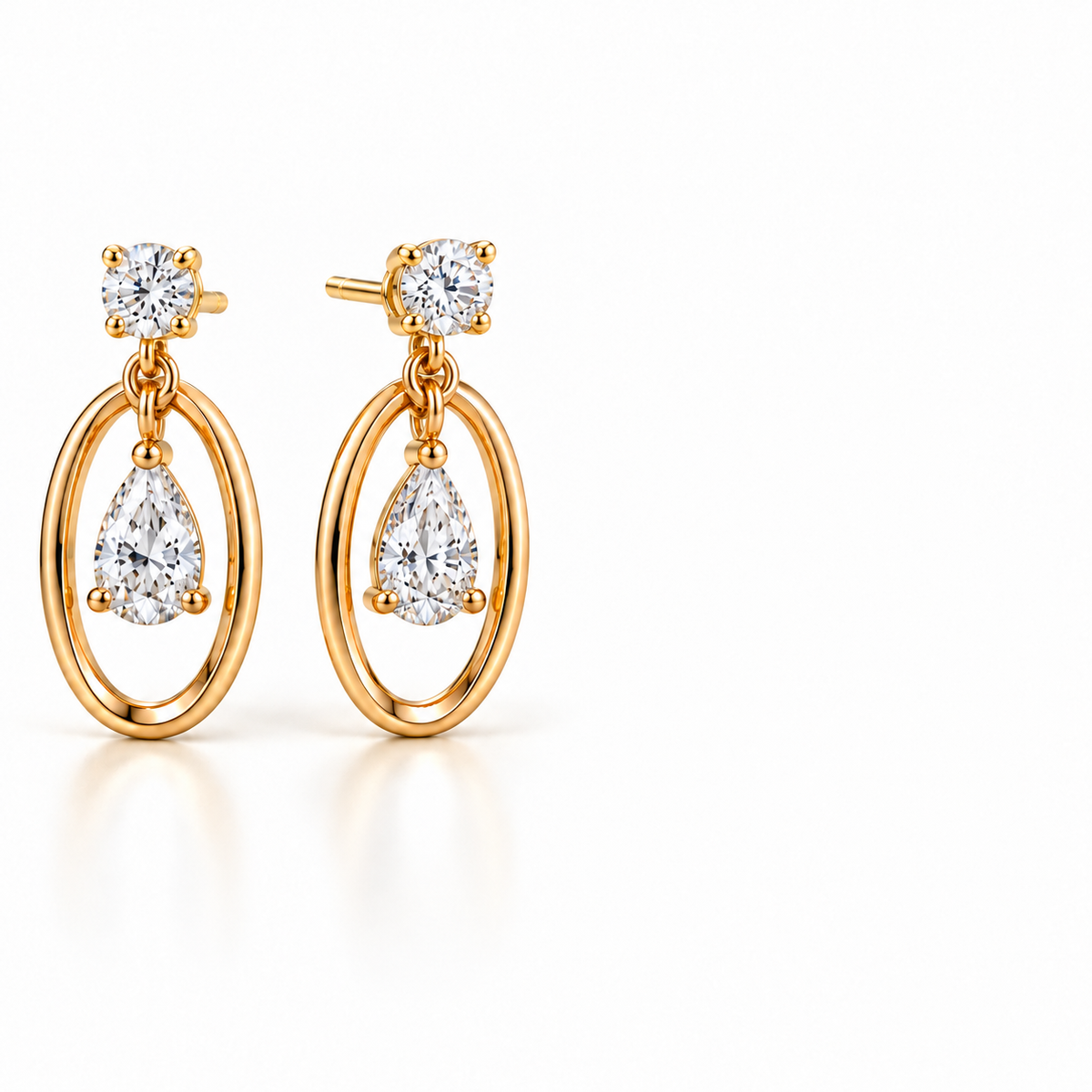MISSISSI Pear Orbit lab-grown diamond earrings in 14K yellow gold, three quarter