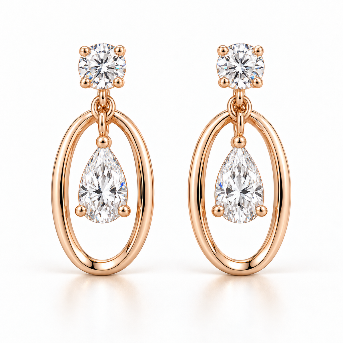 MISSISSI Pear Orbit lab-grown diamond earrings in 14K pale champagne rose gold, hero