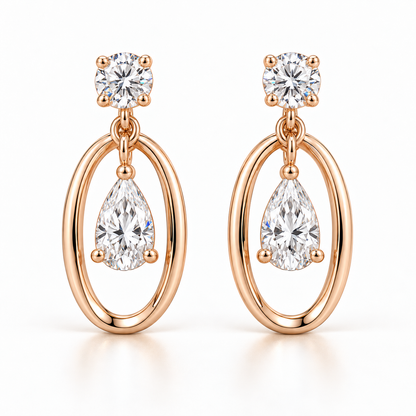 MISSISSI Pear Orbit lab-grown diamond earrings in 14K pale champagne rose gold, hero