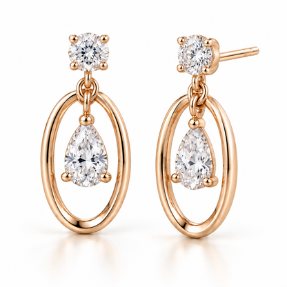 MISSISSI Pear Orbit lab-grown diamond earrings in 14K pale champagne rose gold, three quarter