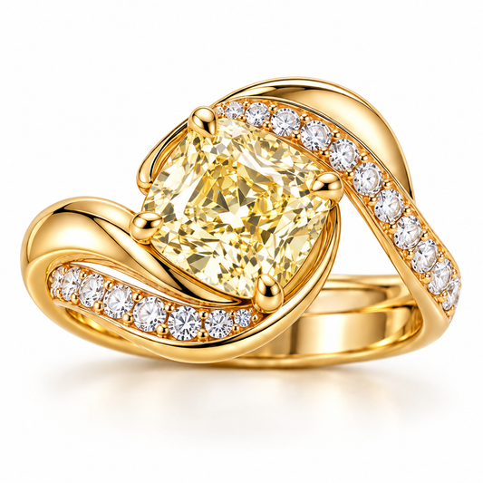 MISSISSI Cushion Spiral lab-grown diamond ring in 14K yellow gold, hero
