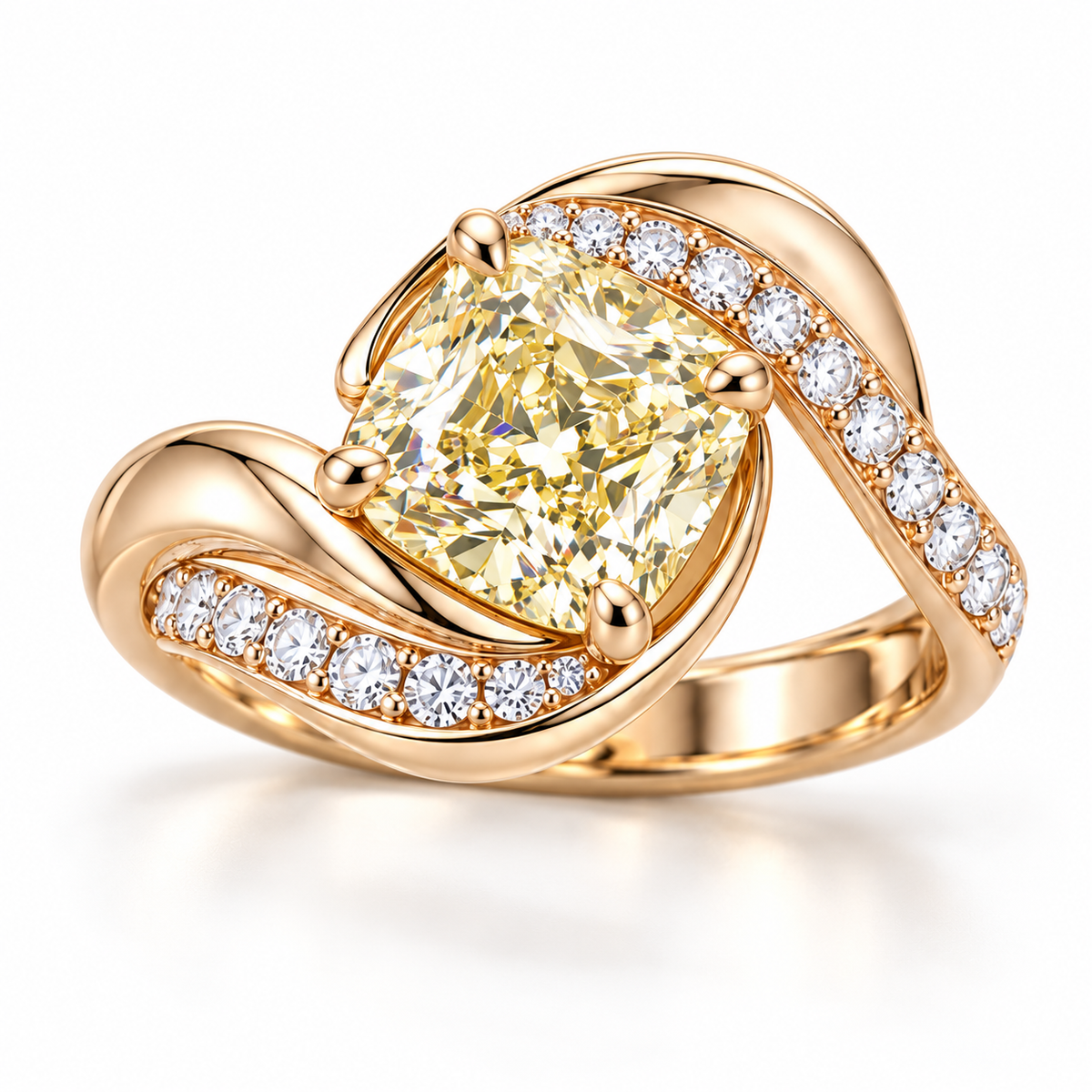 MISSISSI Cushion Spiral lab-grown diamond ring in 14K pale champagne rose gold, three quarter