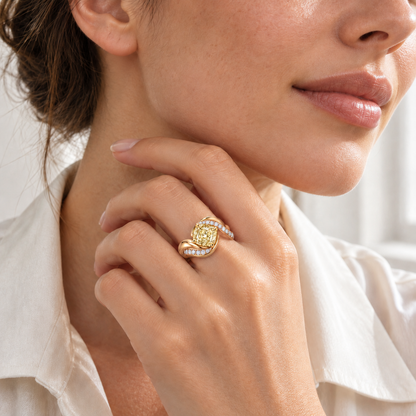 MISSISSI Cushion Spiral lab-grown diamond ring in 14K pale champagne rose gold, worn
